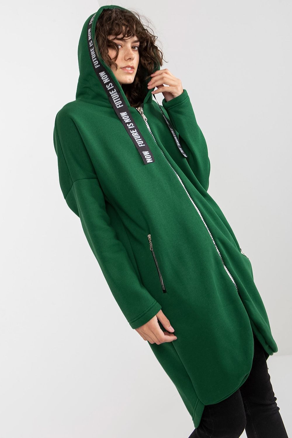 Damen Sweater Mantel mit Kapuze von Relevance grün dunkel
