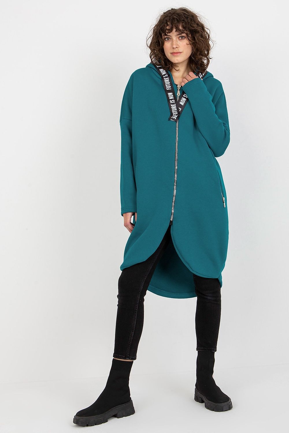 Damen Sweater Mantel mit Kapuze von Relevance türkisgrün