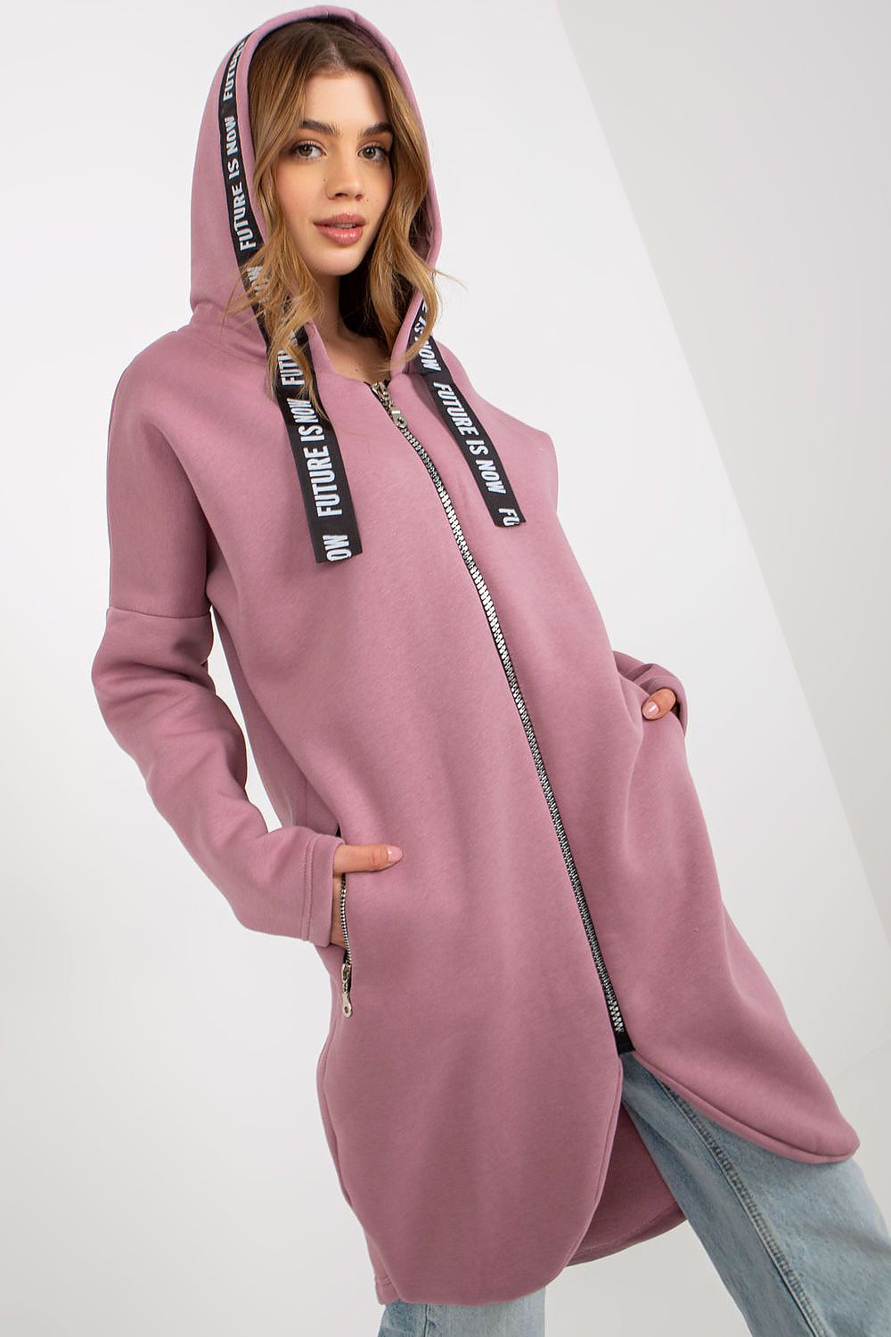 Damen Sweater Mantel rosa mit Kapuze von Relevance