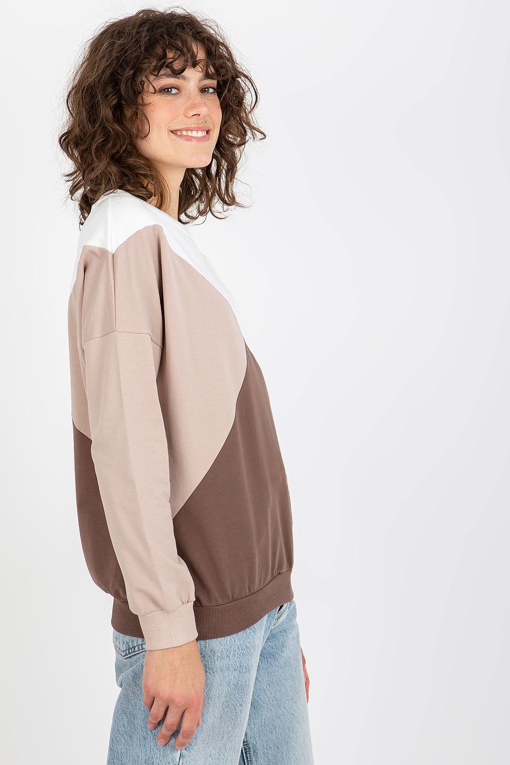 Damen Sweatshirt Rundhals Lange Ärmel – Casual Alltag Relevance braun Seitenansicht