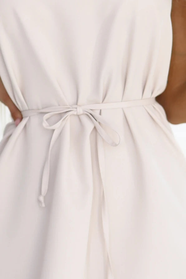 Damen Trapez Alltagskleid Minikleid von Numoco beige Ausschnitt