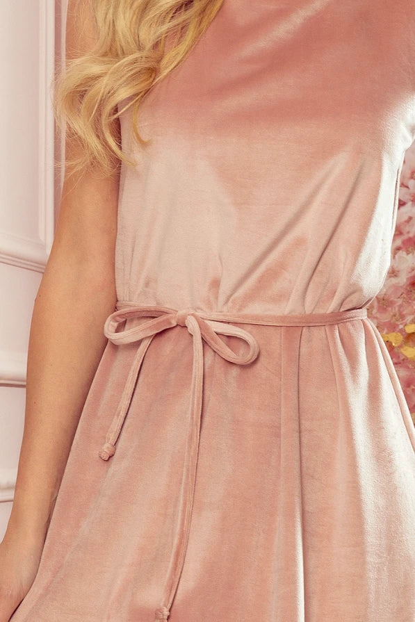 Damen Trapez Alltagskleid Minikleid von Numoco rosa Ausschnitt