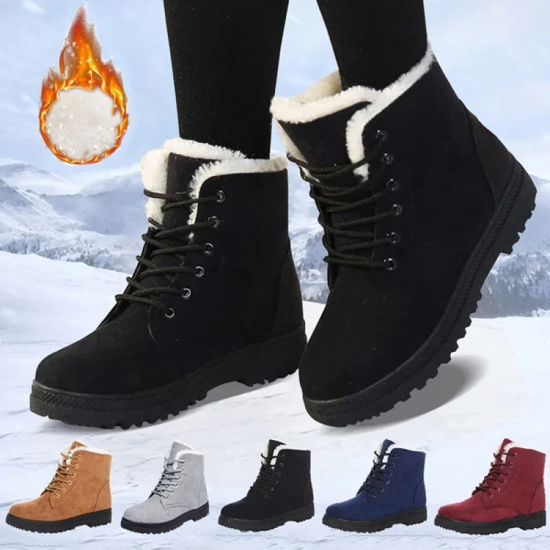Damen Winter Schnürstiefel mit Plüschfell