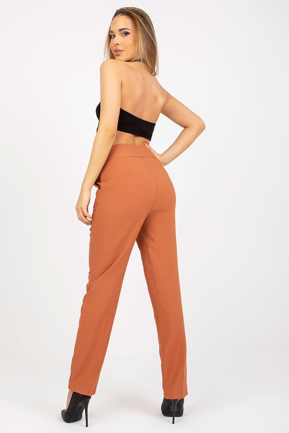 Damen Xsapienza Lange High Waist Hose mit Gürtelschnalle orange Rückseite