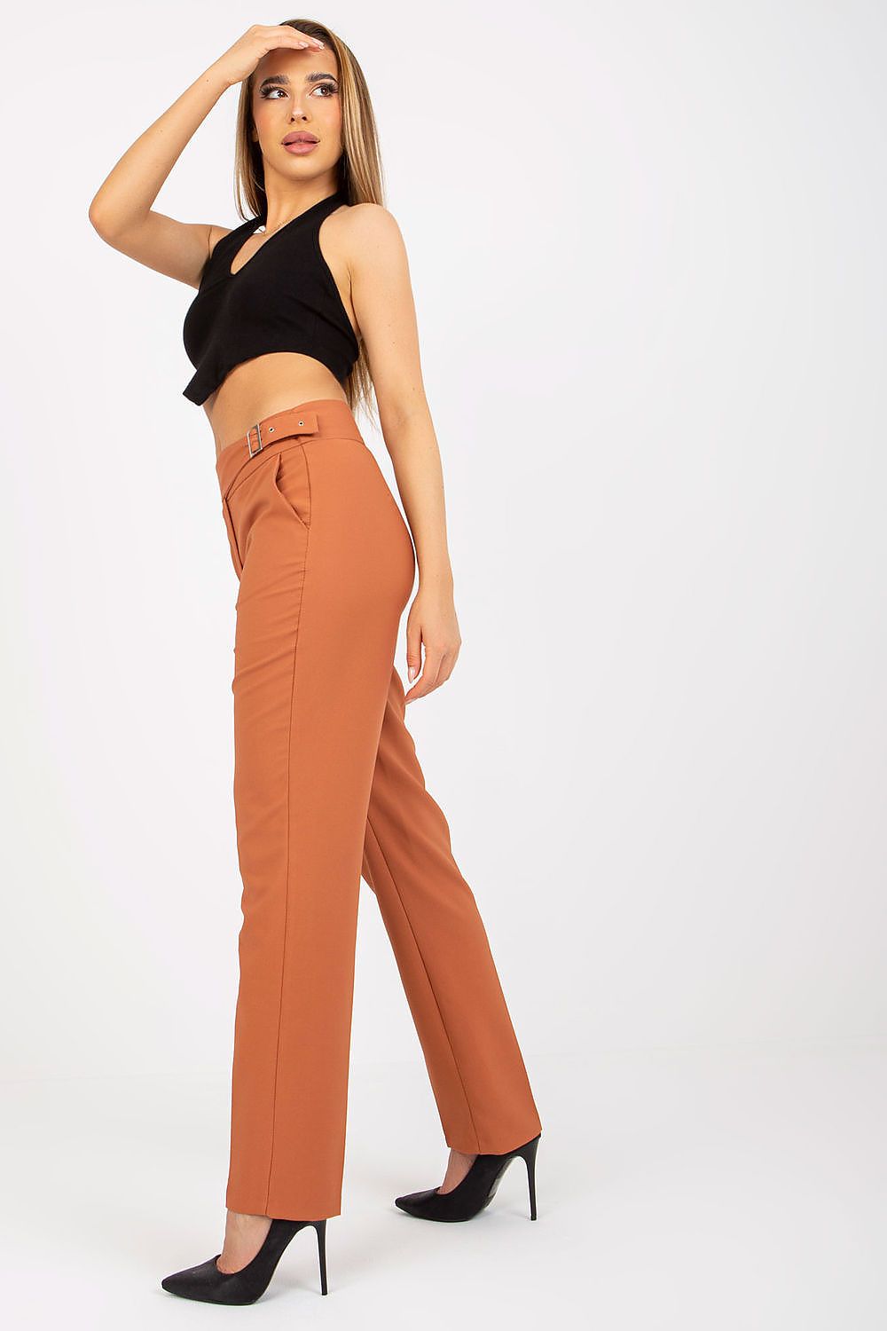 Damen Xsapienza Lange High Waist Hose mit Gürtelschnalle orange Seitenansicht