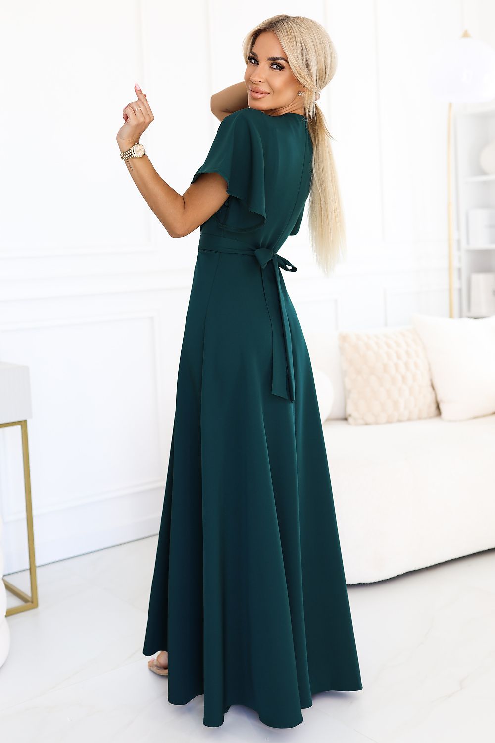 Damen elegantes Maxi-Kleid "Jennifer" von Numoco grün Seitenansicht