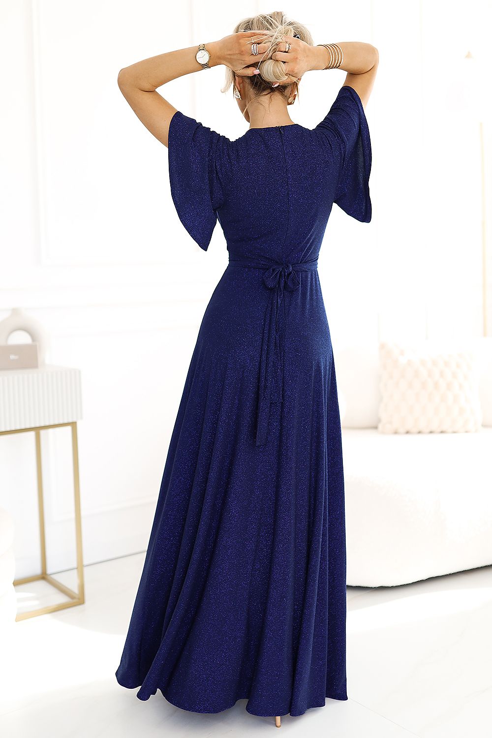 Damen elegantes Maxi-Kleid "Jennifer" von Numoco marineblau Rückseite
