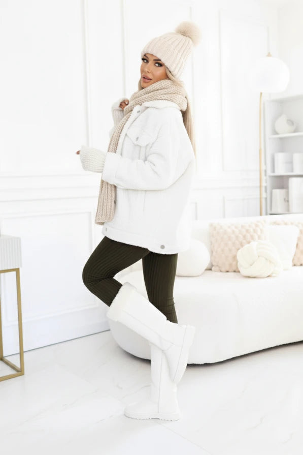Damen gestreifter Jumpsuit, V-Ausschnitt, lange Ärmel mit Daumenloch von Numoco olivgrün Outfit Winter