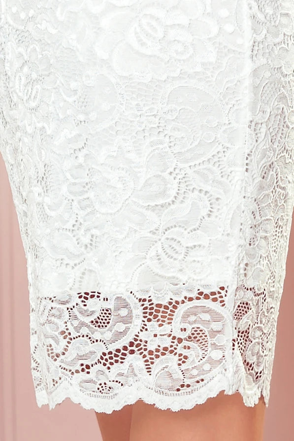 Damen langarm Abendkleid aus Spitze von Numoco weiß Detail