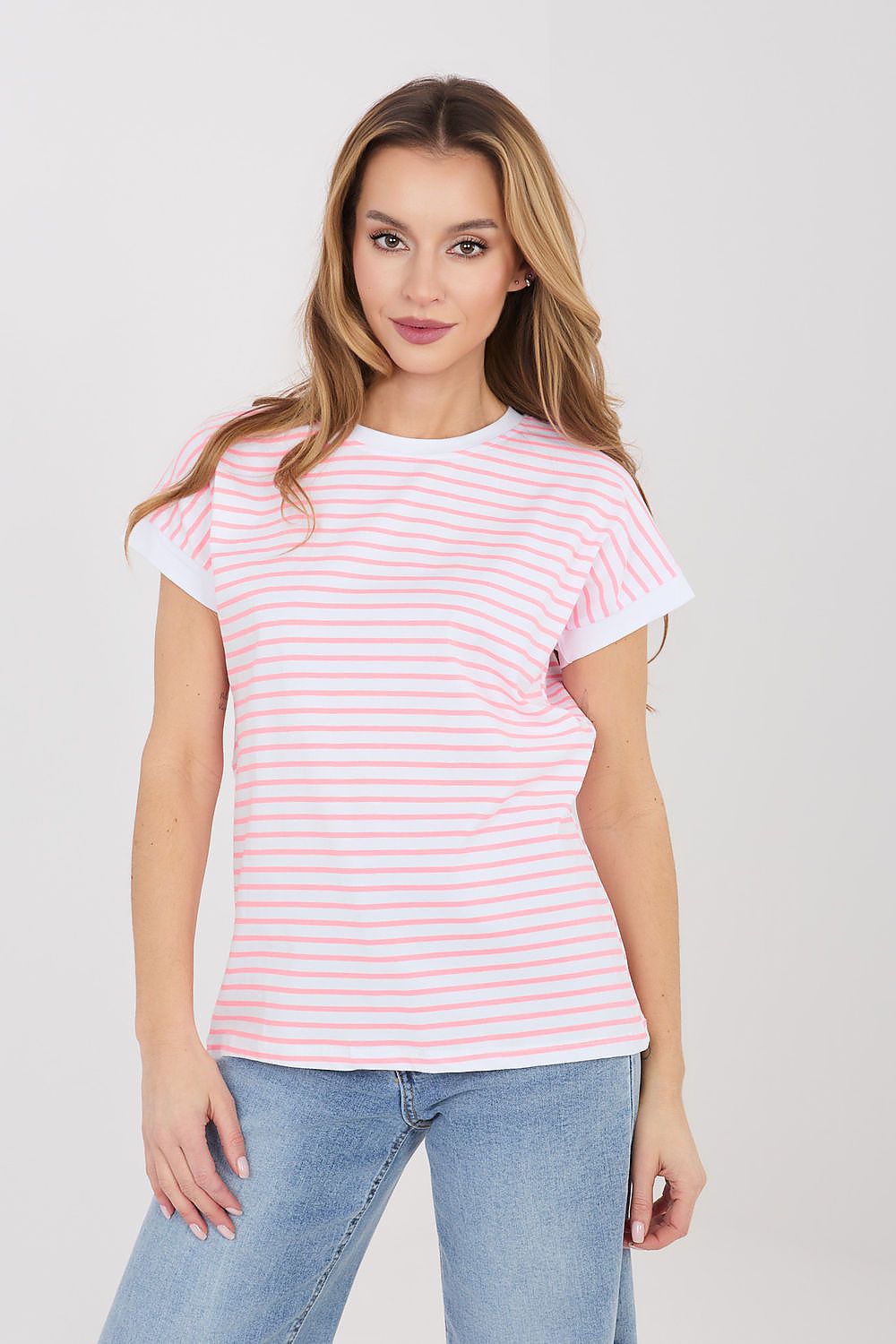 Damen modisches gestreiftes T-Shirt von Relevance rosa