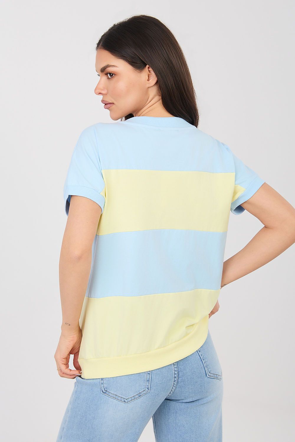 Damen streifen Shirt mit V-Ausschnitt von Relevance blau Rückseite