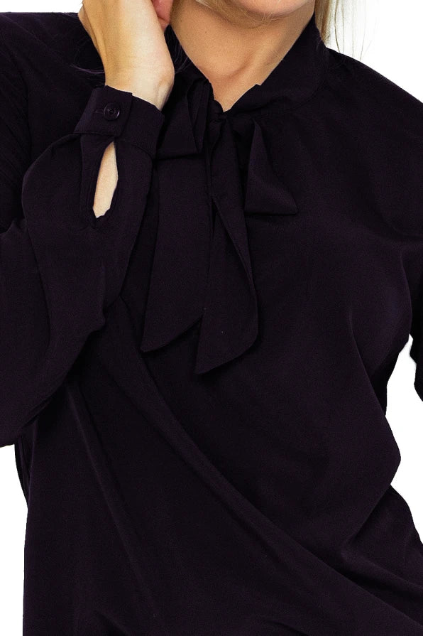 Elegante Damen Bluse mit Schleifenband von Numoco schwarz Detail