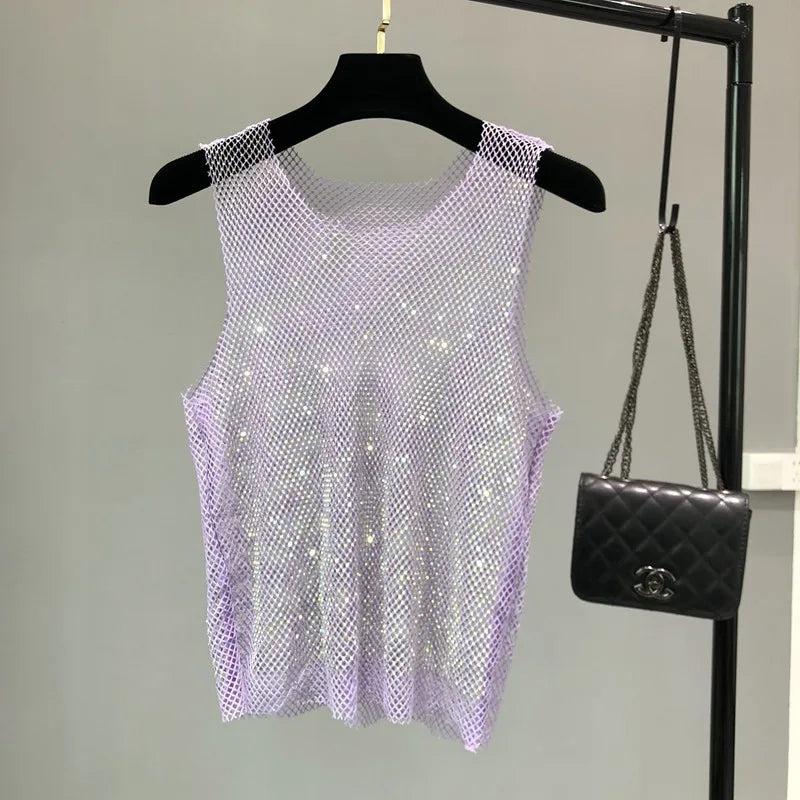 Sexy Strass-Look! Glitzernder Party-Top, Perlen mit Strass-Detail für Damen, Herren