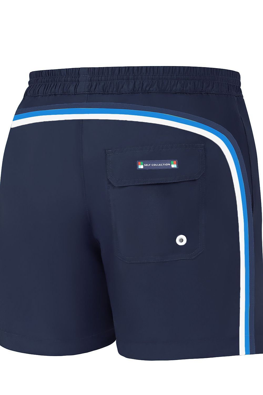 Herren Badeshorts, Seitenstreifen, Fronttaschen & Netzfutter von Barontex marineblau Rückseite