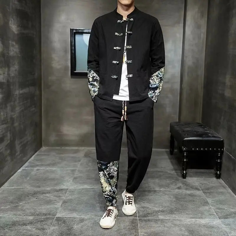 Herren Leinen Baumwolle Anzug Chinesischer Stil