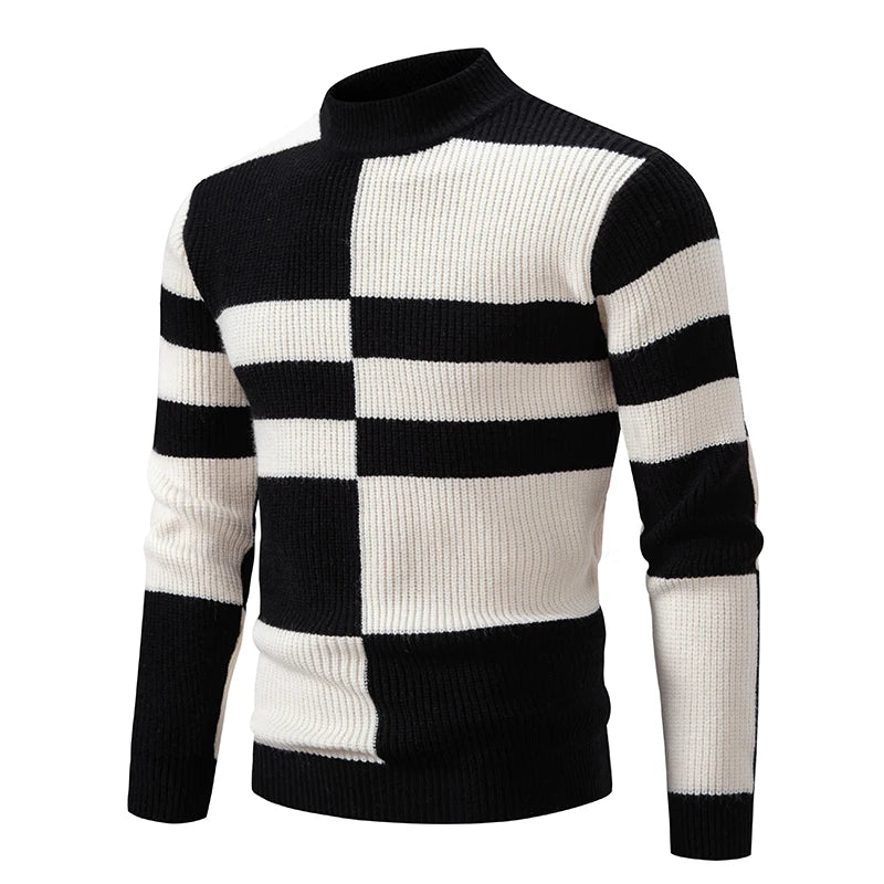 Herren Retro Stehkragen Pullover Collage Farbe