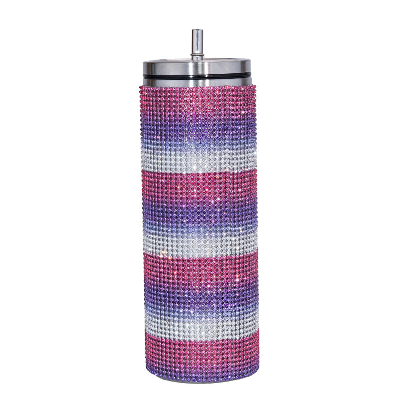 Edelstahl Vakuum Becher mit Strohalm, Strass sparkle 600 ml