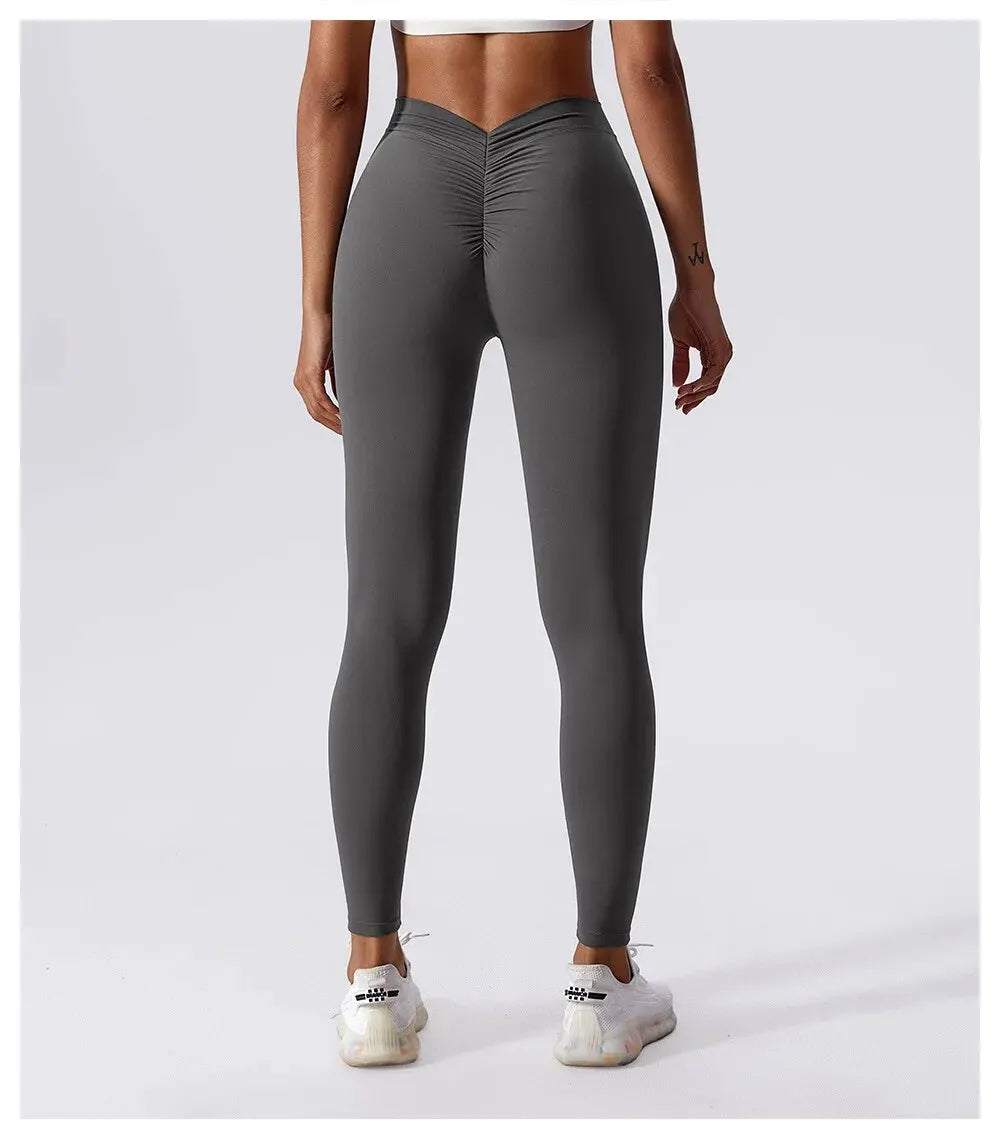 Damen Yoga Sports Leggings mit V-Taille hinten, Hohe Taille