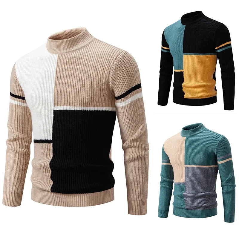 Herren Stehkragen Pullover Collage Farbe