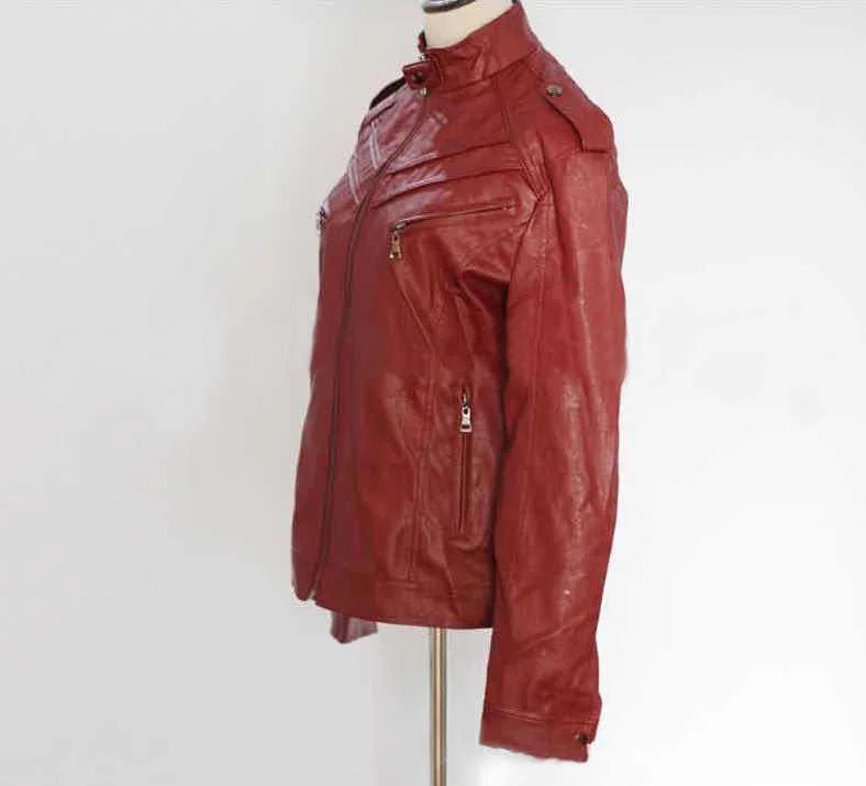 Herren Kunstleder Casual High-End-Mode Jacke mit Stehkragen