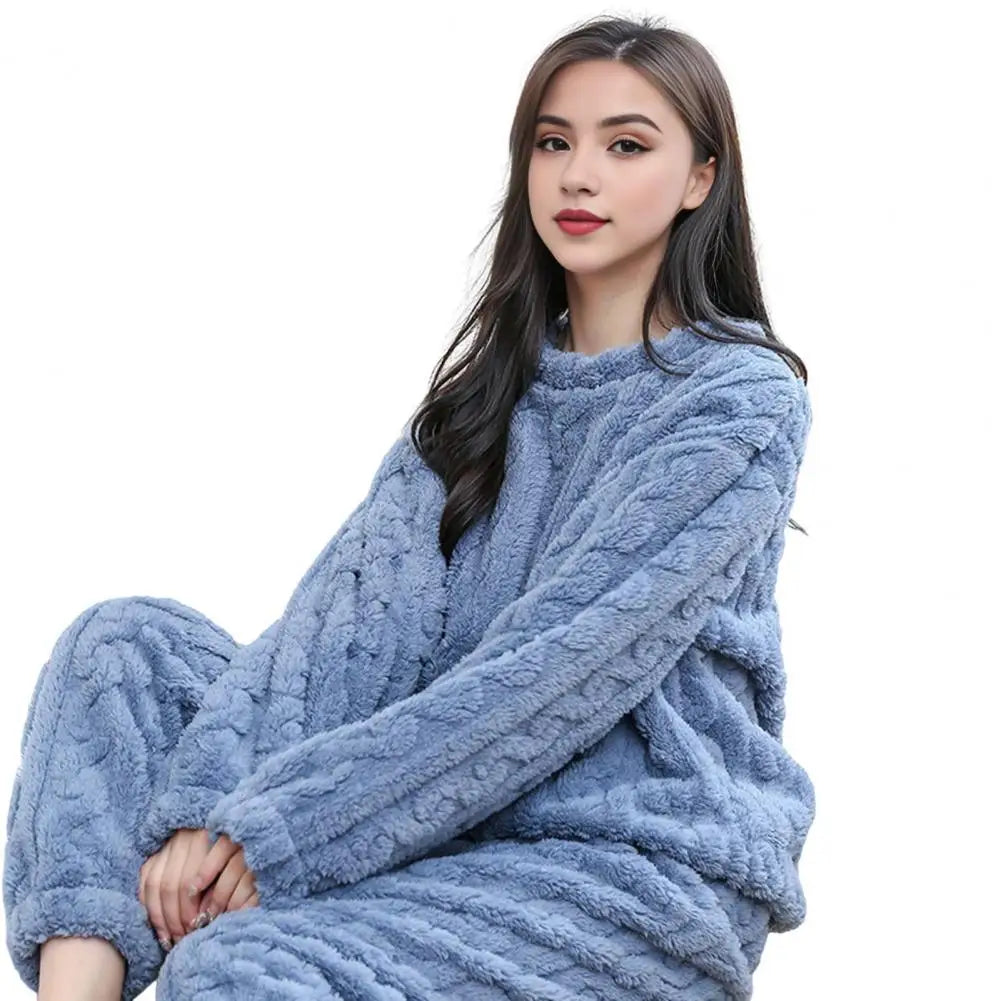 Female Velvet Pajama Set Fleece Pantsuit Nightwear Loungewear