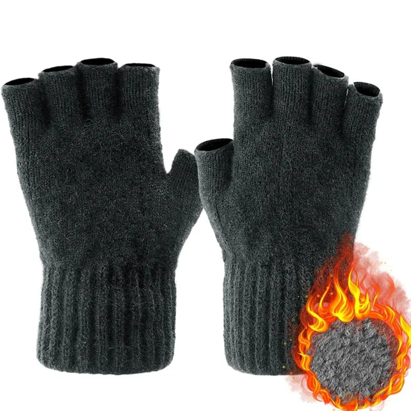 Unisex warm knitted thick thermal fingerless gloves