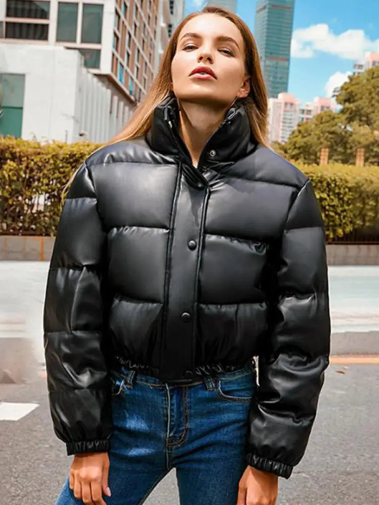 Damen kurze Puffer PU Jacke mit Sustans Füllung