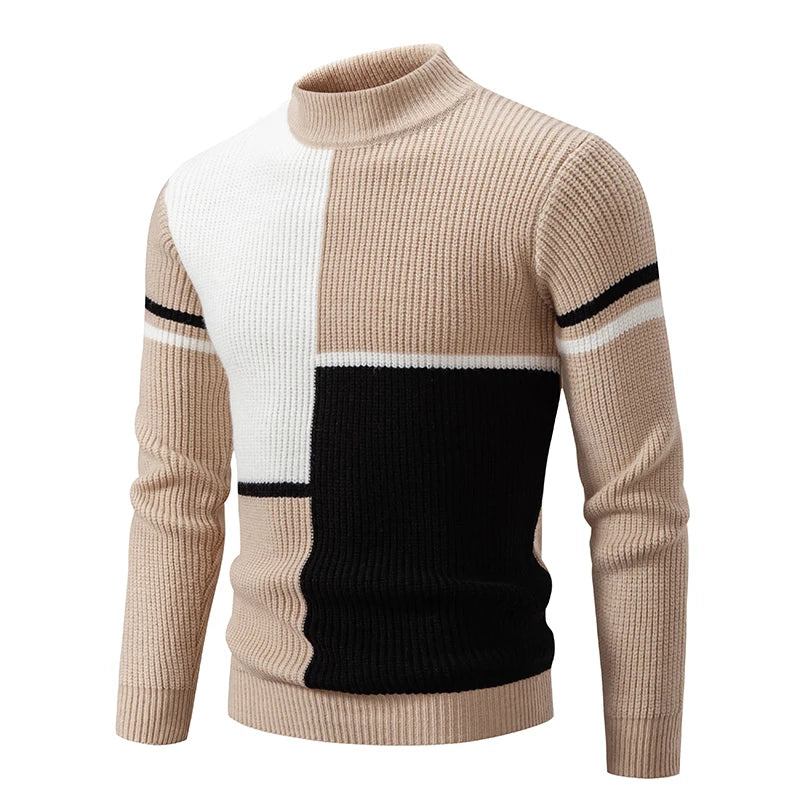 Herren Retro Stehkragen Pullover Collage Farbe