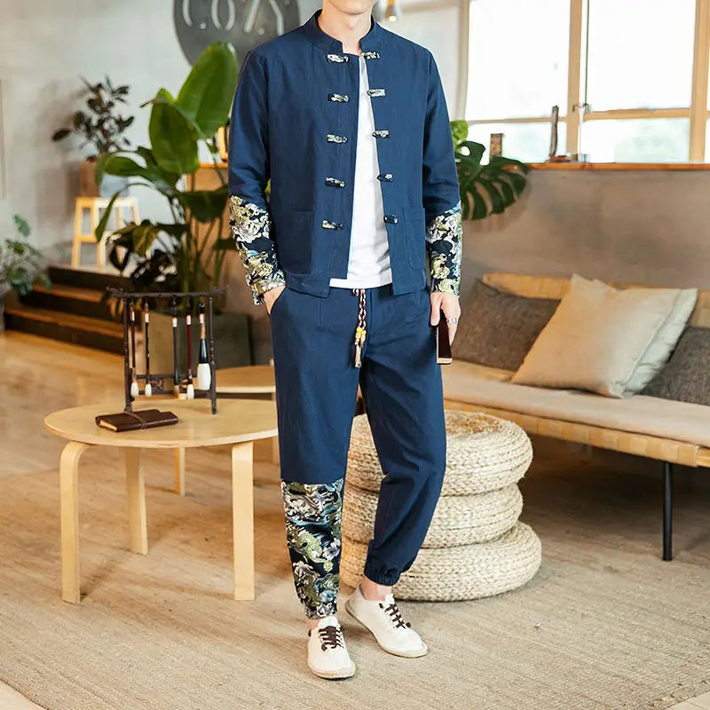 Herren Leinen Baumwolle Anzug Chinesischer Stil