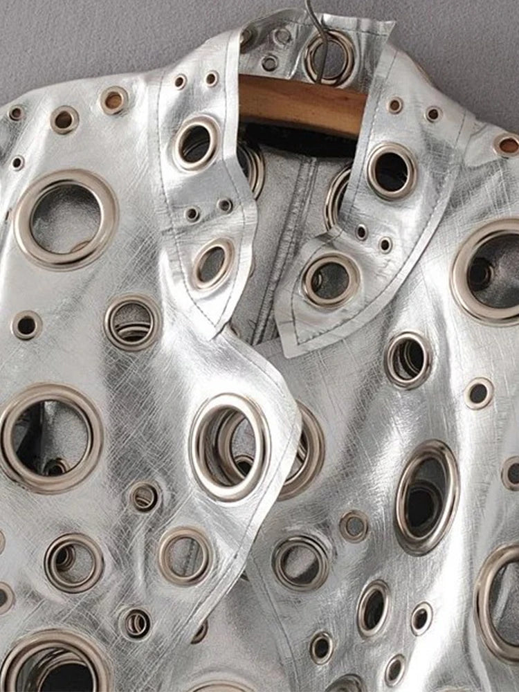 Lautaro Runway Cut Out kurze Kunstlederjacke, Golden Rivet, Coole stylische Designerjacke