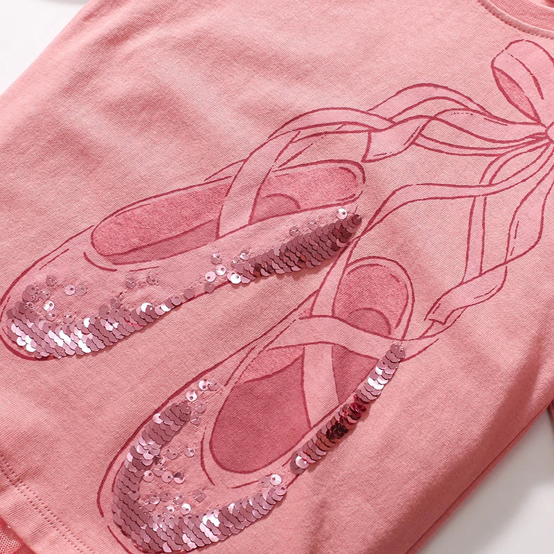 Little Maven Baby Mädchen Oberteil mit Tüll Cartoon Pailletten Ballett Schuhe