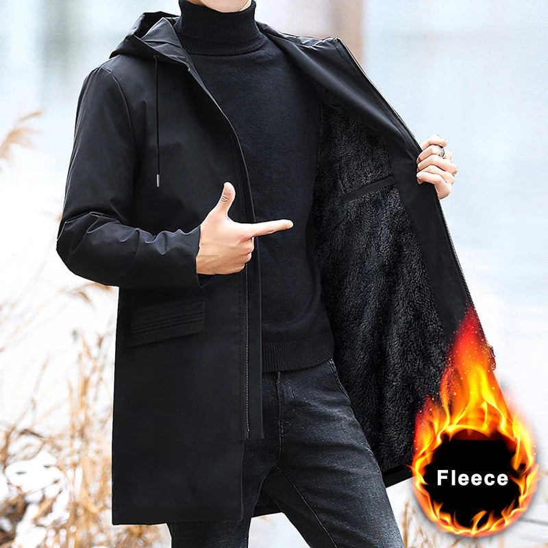 Herren Winter Fleece Parka Jacke mit Kapuze, Übergröße