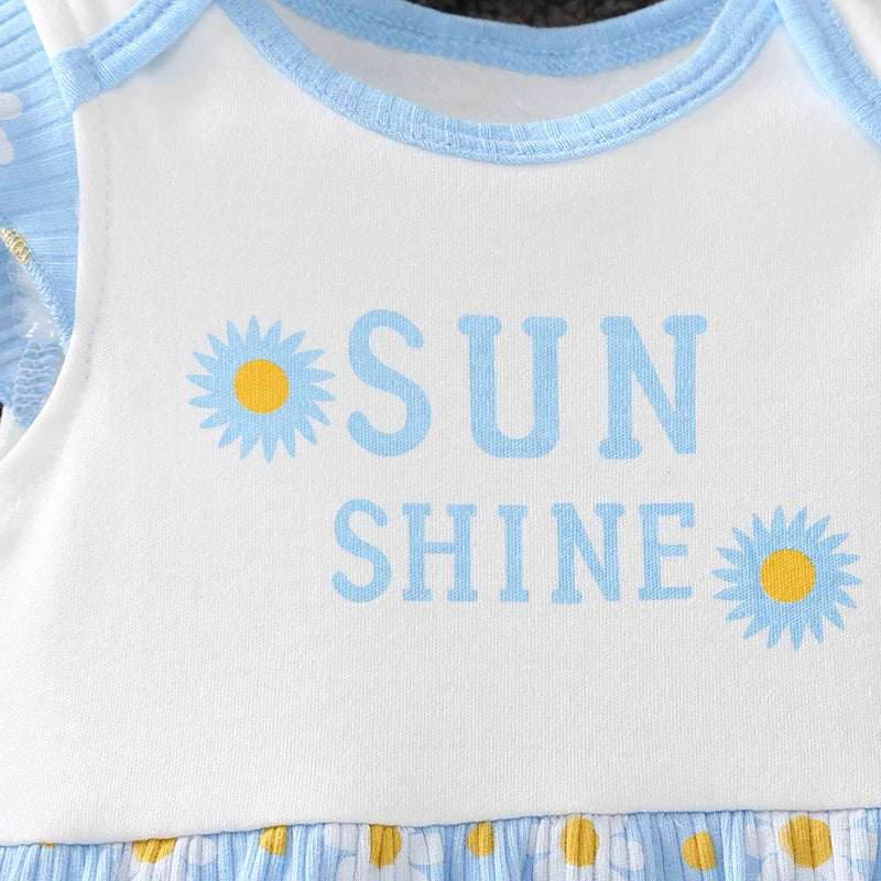 Little Maven Baby Girls Romper Set 3-piece Summer Cartoon Flowers Bees