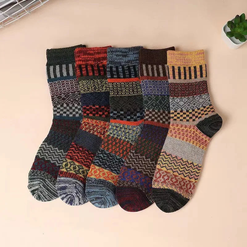 5 Paar Retro-Stil Herren Winter Socken dicke warme Komfort Baumwolle