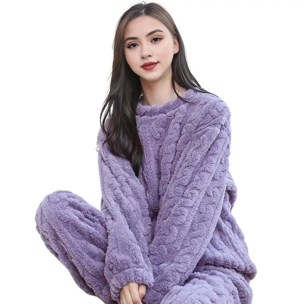 Female Velvet Pajama Set Fleece Pantsuit Nightwear Loungewear