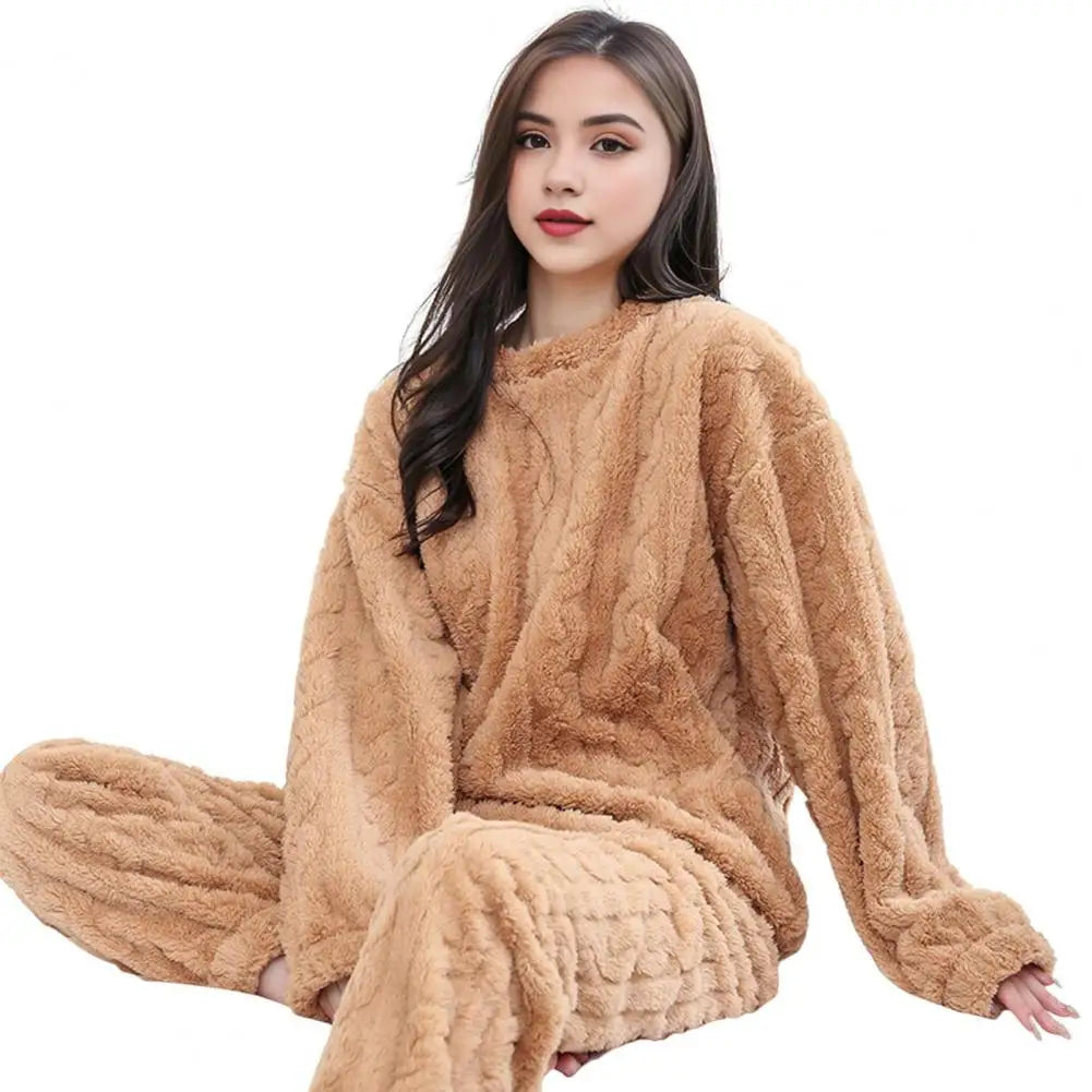 Female Velvet Pajama Set Fleece Pantsuit Nightwear Loungewear