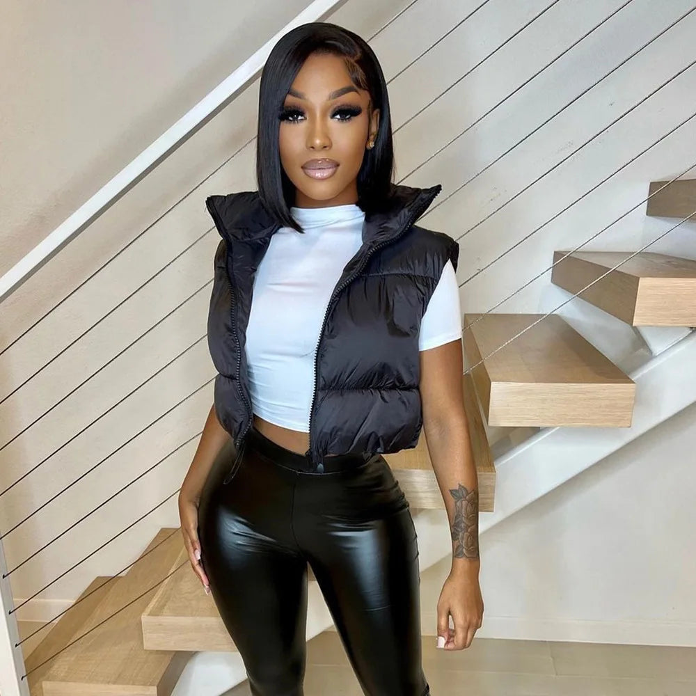 Women's short down jacket with stand-up collar