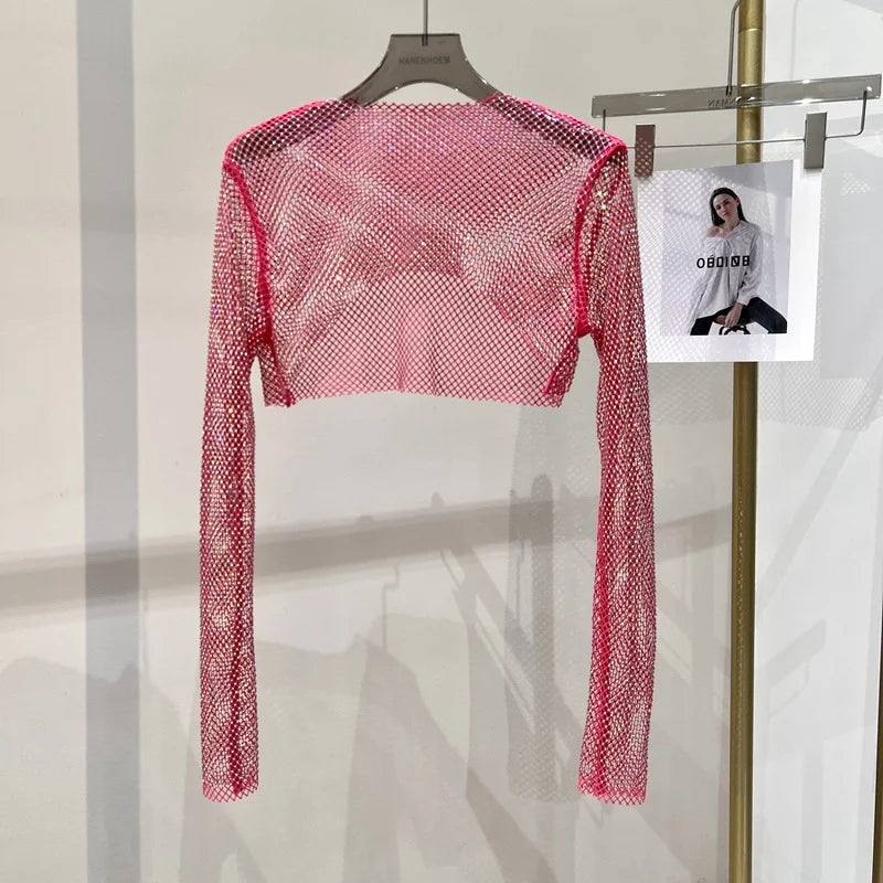 Kurzes Crop Top für Damen Mesh Clubwear-Party-Top