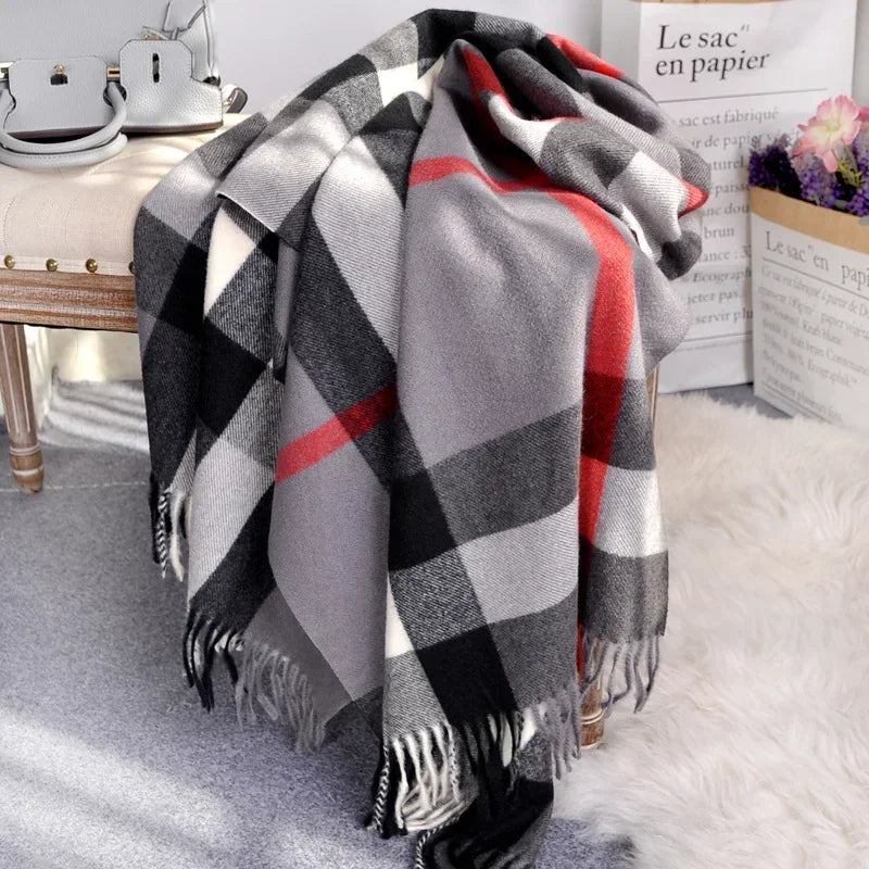 Winter Luxury Brand Tippet Scarf for Women Plaid Scarves Warm British Style 190*70cm