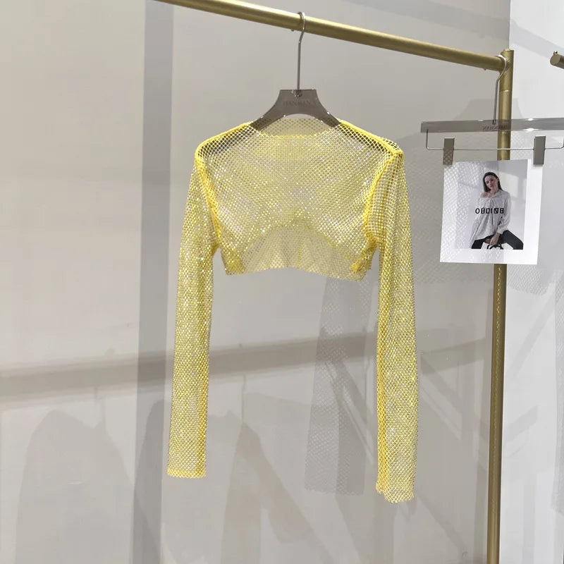 Kurzes Crop Top für Damen Mesh Clubwear-Party-Top