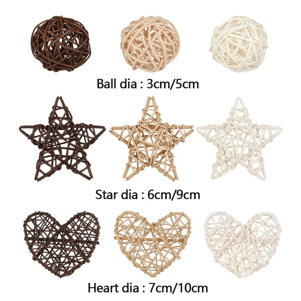10 Stück Natürliche Rattan Ball Herz Sterne DIY Kranz Zubehör Weihnachten Baum Ornament