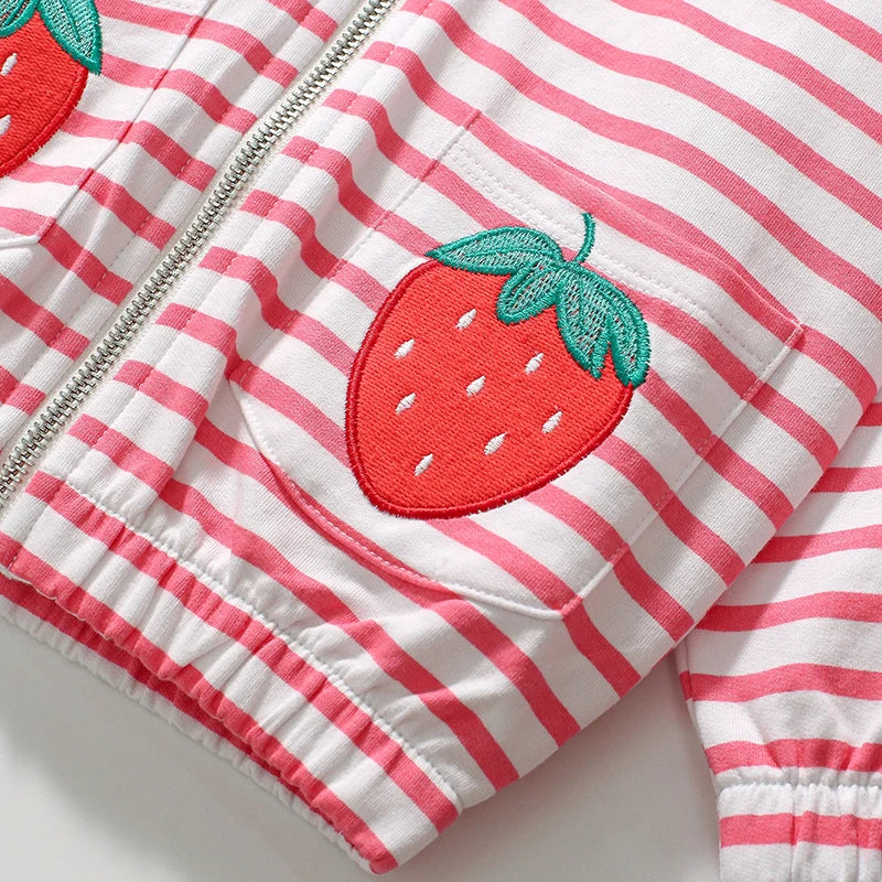 Little Maven Baby Girls Cotton Jacket with Hood Embroidery Cartoon Strawberry