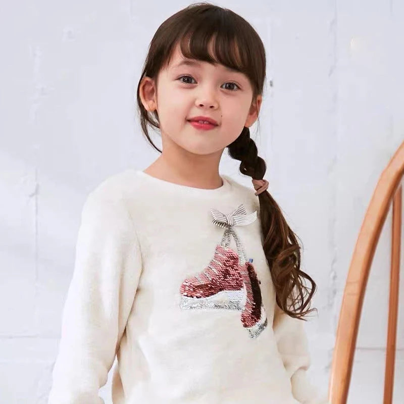 Little Maven Baby Mädchen Fleece Sweatshirt mit Pailletten Schlittschuhe