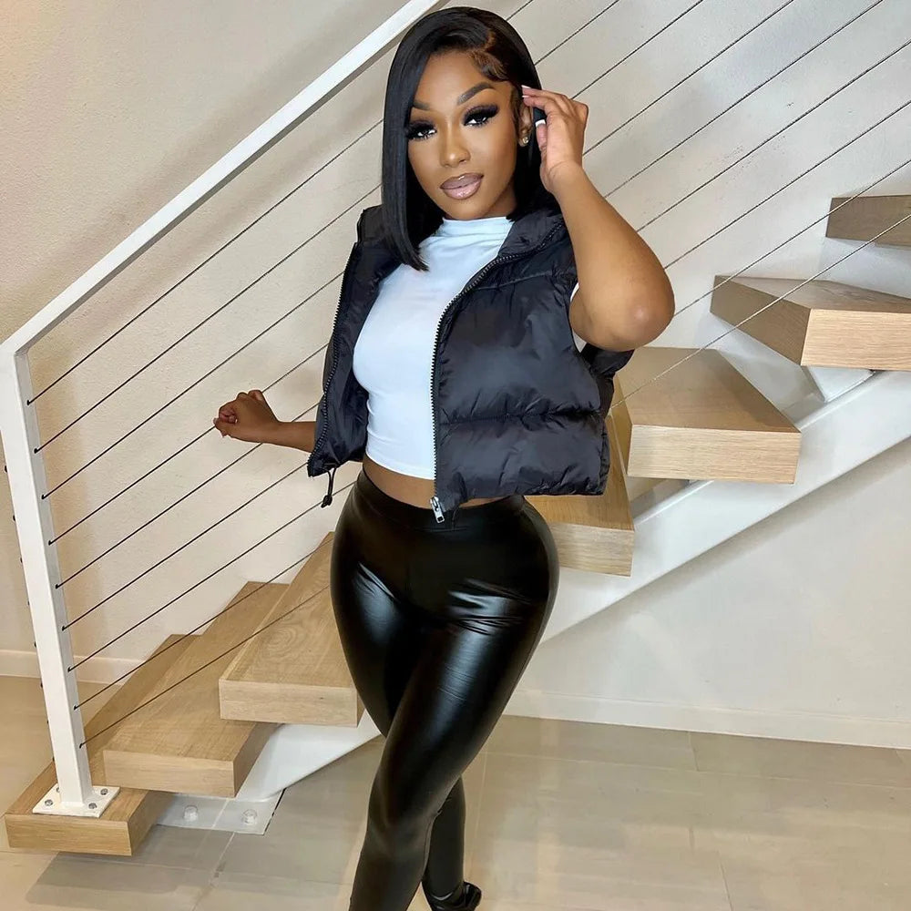 Women's short down jacket with stand-up collar