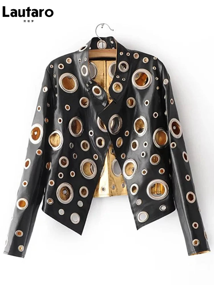 Lautaro Runway Cut Out kurze Kunstlederjacke, Golden Rivet, Coole stylische Designerjacke