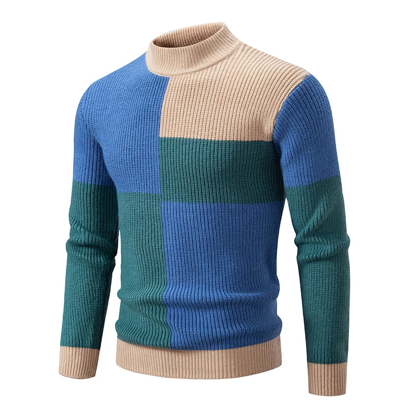 Herren Retro Stehkragen Pullover Collage Farbe