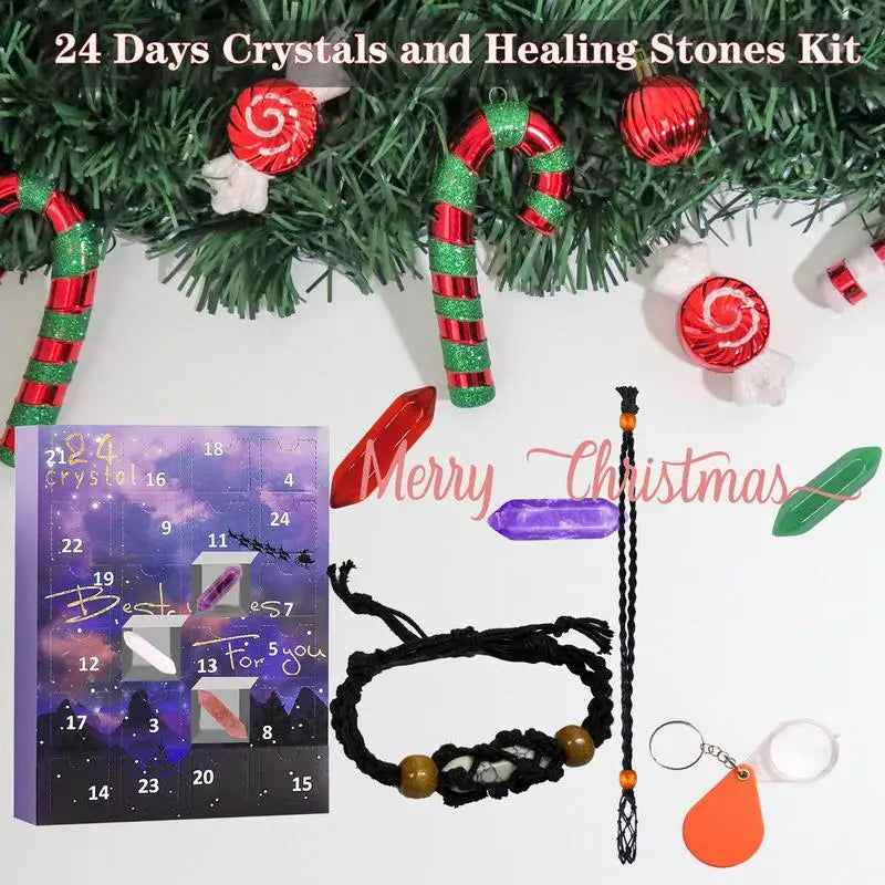 Adventskalender naturell & reine Naturstein Kristalle Weihnachten Geschenk Box 24 Tage