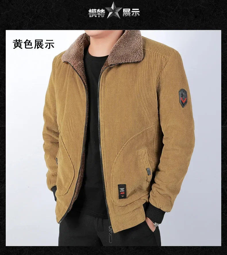Dicke Herren Cargojacke Cord Fleece Windbreaker Parkas