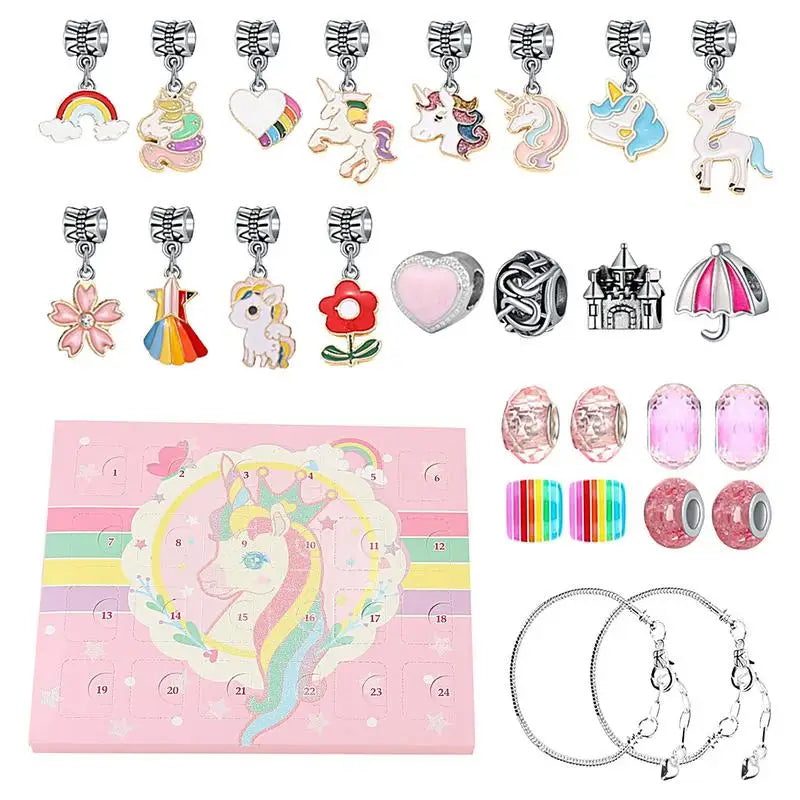 Adventkalender Weihnachten Einhörner Charme Armband Countdown Kalender 24 Tage