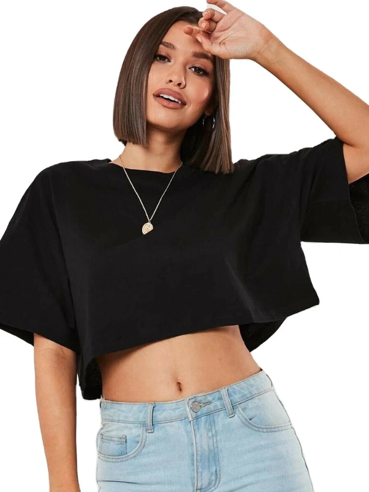 Damen Crop Top Sport Shirt Baumwolle Yoga Fitness, kurzarm